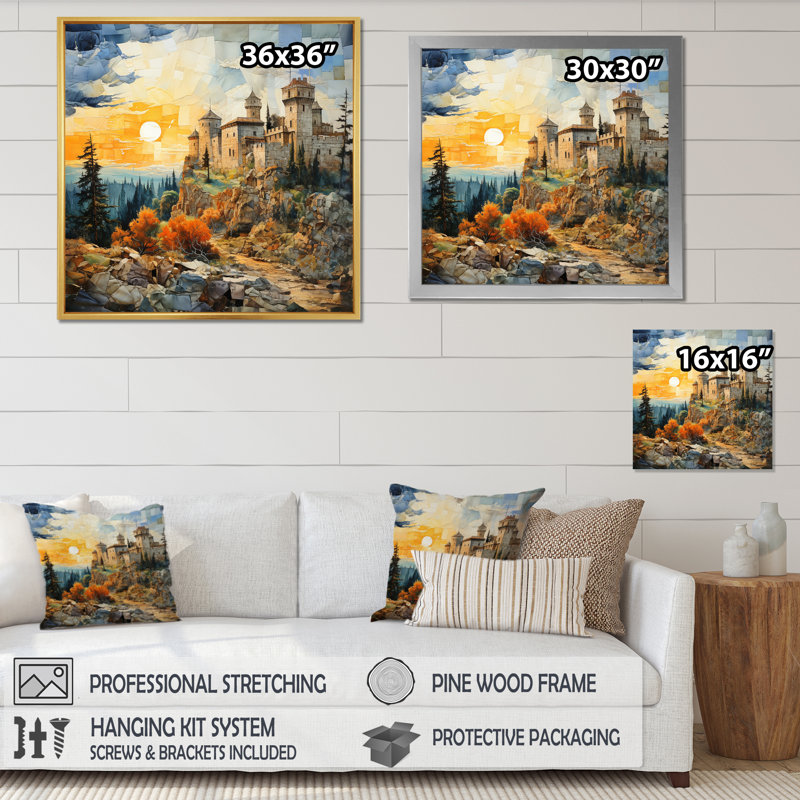 Paysage châteaux intemporels - impression, H 36 po x l 36 po x P 1,5 po, Cadre flottant noir