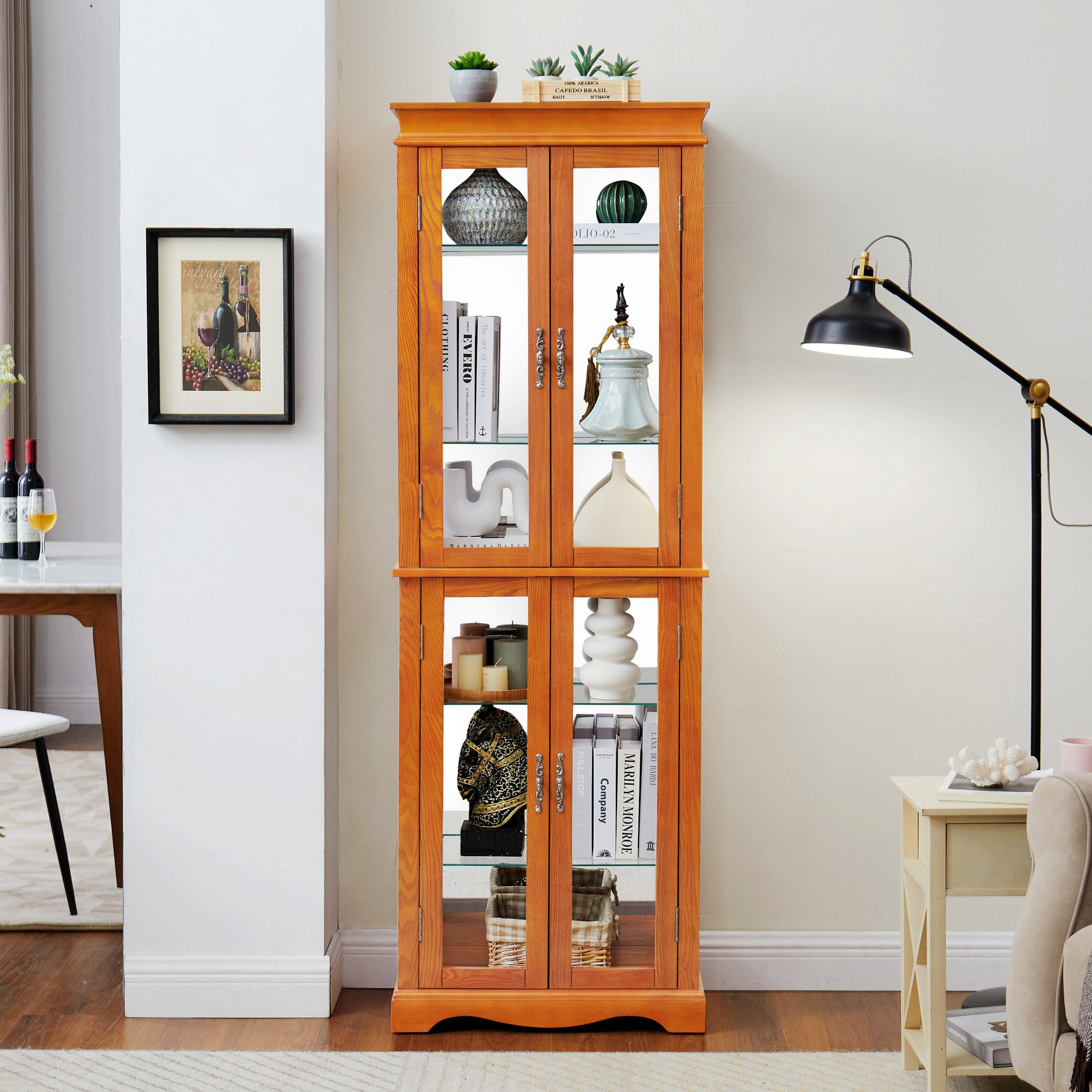 Alcott Hill® Lighted Glass Display Cabinet, Accent Cabinet, Storage ...