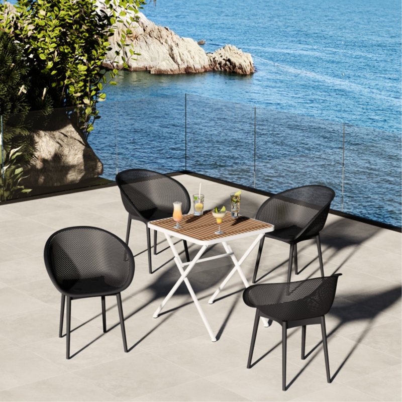 2 chaises longues gris chaud et table carrée résistante aux intempéries - plateau de table en Pp avec pieds en métal blanc, kaki, métal thermolaqué, installation facile, table prête, conception en maille multifonctionnelle moderne