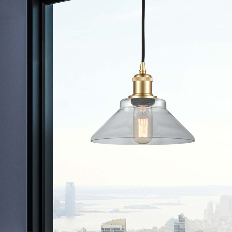 Luminaire suspendu conique à 1 lumière Newton St Loe, Ampoule DEL 6 watts Vinage, Transparent, Or satiné
