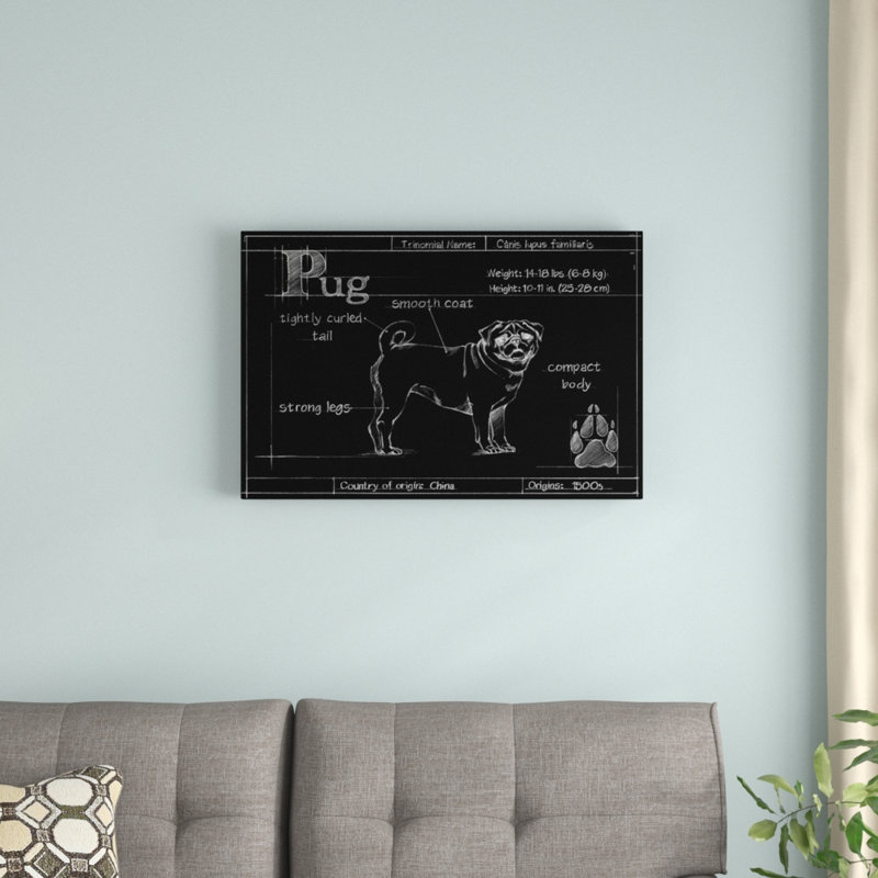 Blueprint Pug by Ethan Harper - Painting Print, Wrapped Canvas, 51cm H x 76cm W