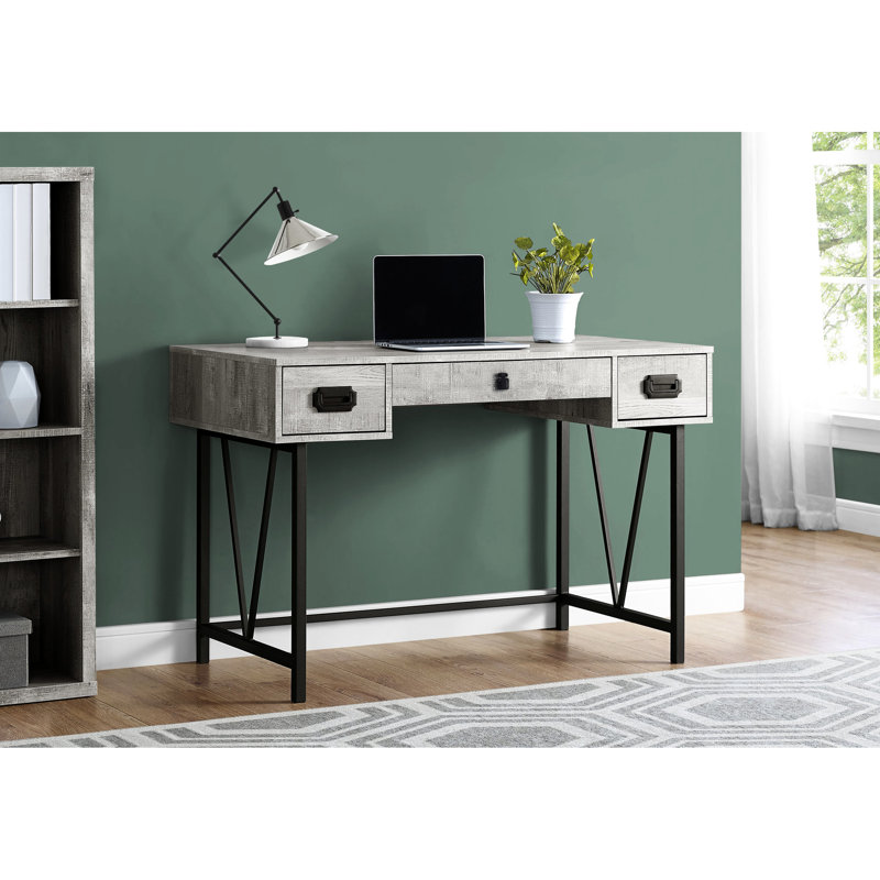 Bureau d'ordinateur pour le bureau à domicile, table de travail de 48 po avec rangement, bureau en bois récupéré gris, pieds d'ordinateur en métal noir pour bureau, finition stratifiée, cadre, compartiment de rangement