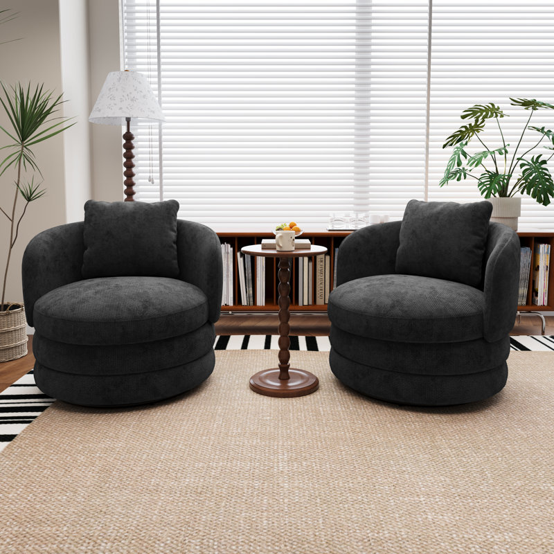 Ensemble de 2 chaises d'appoint pivotantes en tonneau pivotant 30 po avec table , Gris foncé