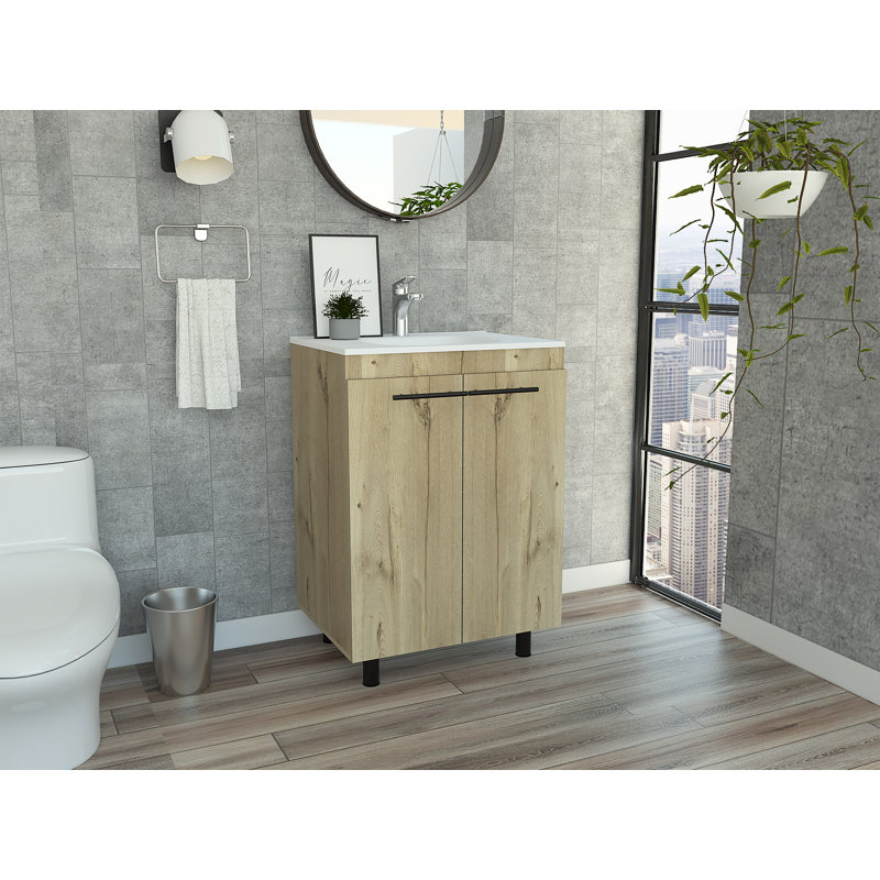Meuble-lavabo autoportant de 24 po avec tablette interne Selma, blanc, Naturel