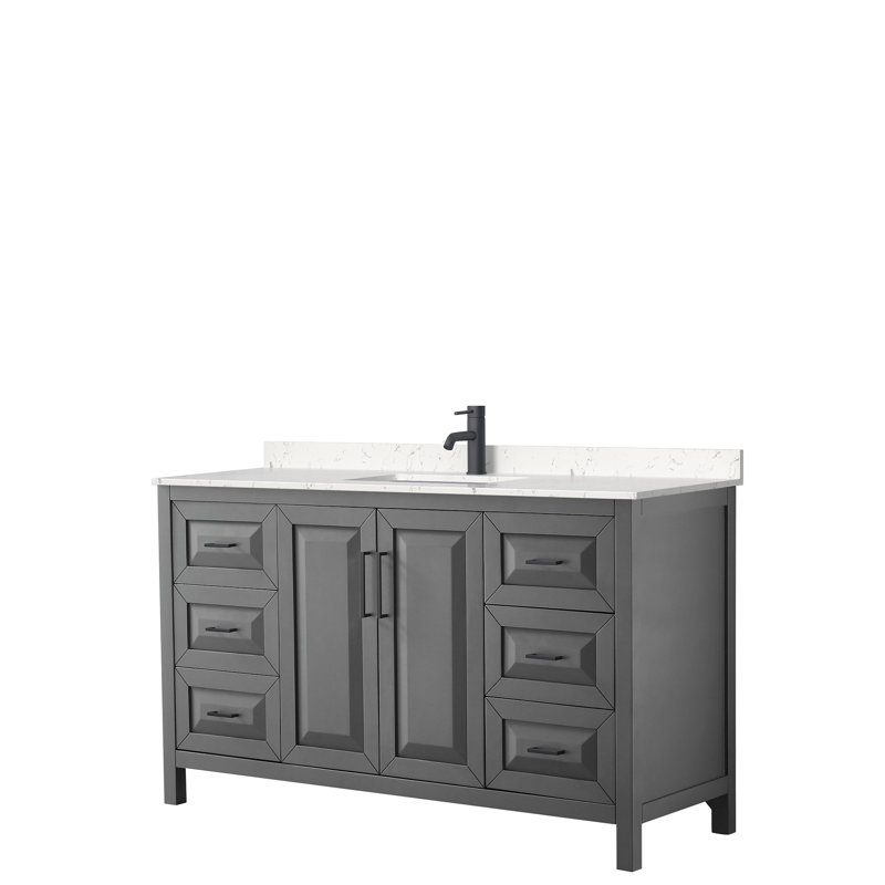 Daria 60'' W Single Vanity, Carrara Cultured Marble, Dark Gray, Matte Black