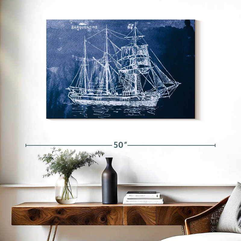 Mehar Sailing Ships III Indigo, 26" H x 39" W