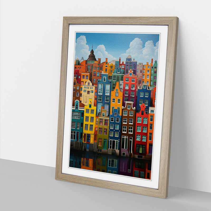 XYZ-FRM-V1223-1789 Amsterdam Colour Field - Single Picture Frame Print on Wood, 34cm H x 25cm W x 2cm D, Oak 
