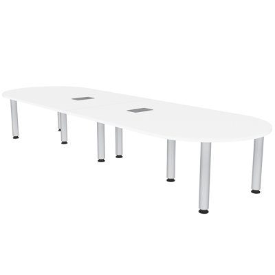 Table de conférence Racetrack avec puissance et données avec pieds en poteau argenté