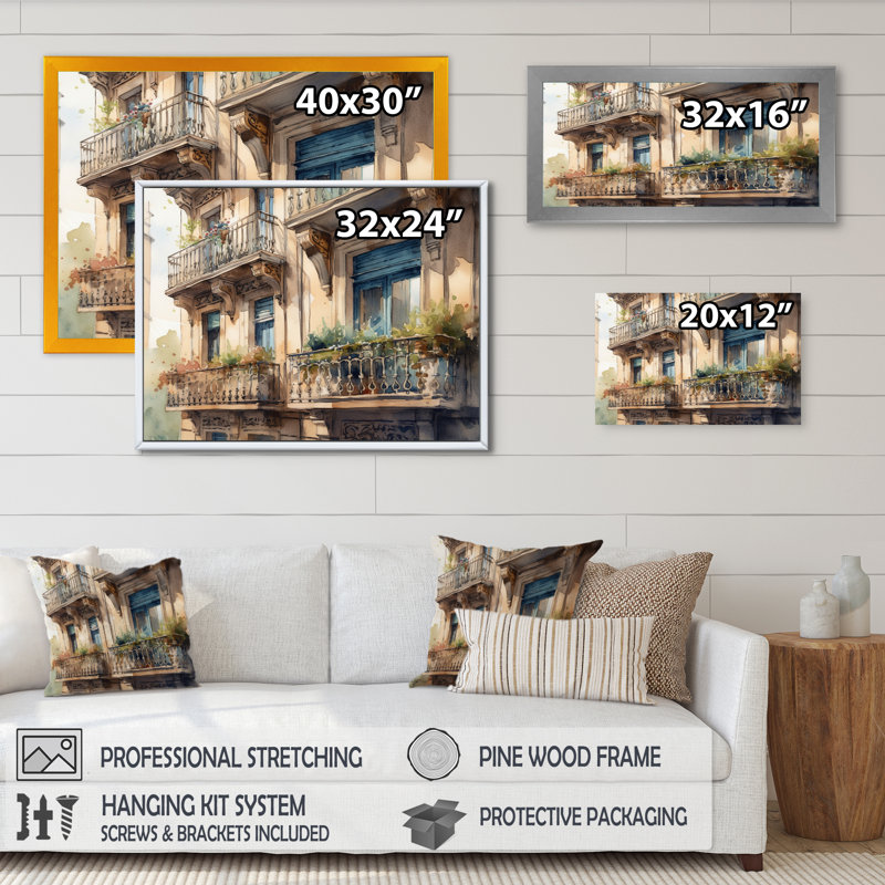 «Rufe Barcelona Old World Charm II», reproduction sur toile, Cadre photo noir, H 12 po x l 20 po x P 1 po
