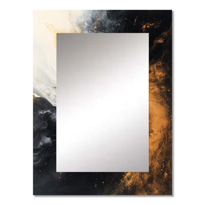 Gold And Black Auroras Edge Shapes III - Abstract Shapes Large Wall Mirror, Modern Unique Mirror, Printed Metal Art