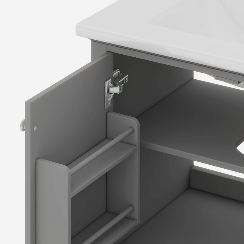 Meuble-lavabo de 30 po avec lavabo simple, armoire encastrée et tiroir, Gris