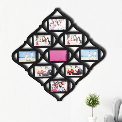 Cadre photo mural 4 x 6 - collage en forme de losange, 9 photos (noir)