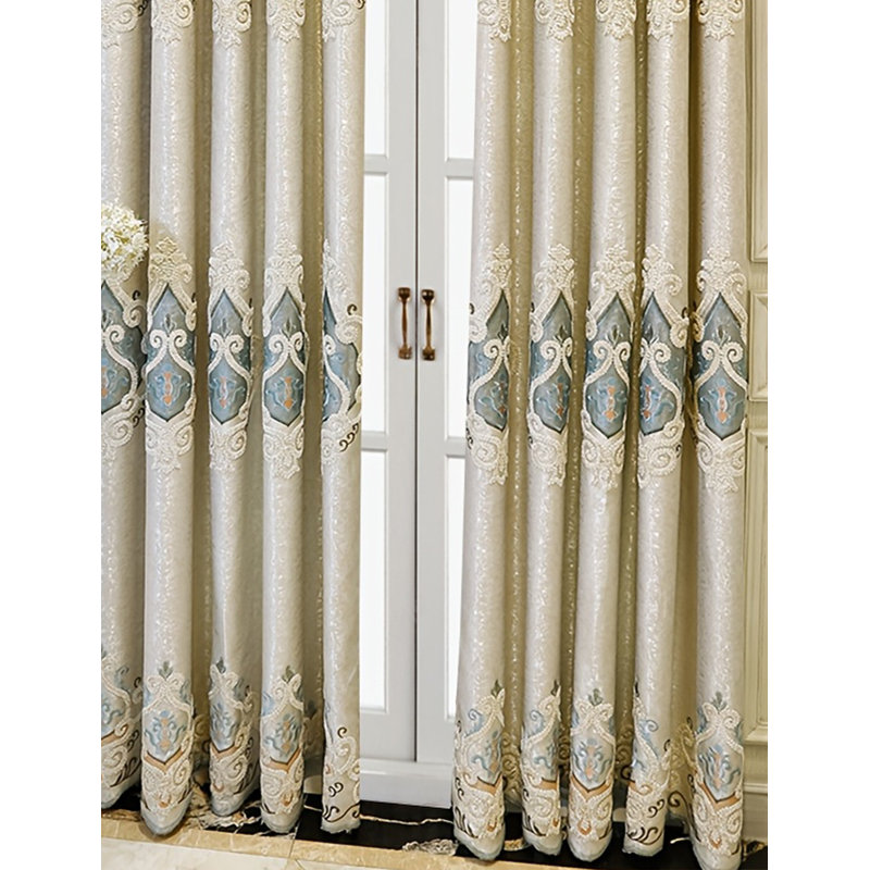 2 Pieces Of High-end European-style Embroidered Curtains Are Finished For Living Room, Bedroom, Villa And Balcony, With Floor-to-ceiling Blackout Curtains In Gray And Perforated