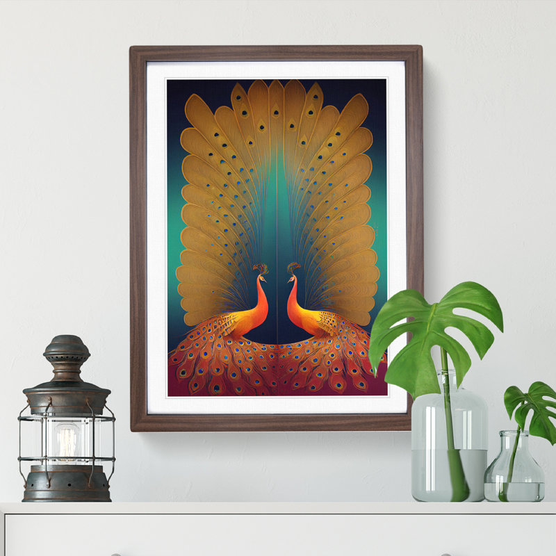 Striking Peacock No.1 - Framed Print, 64cm H x 46cm W x 2cm D, Walnut