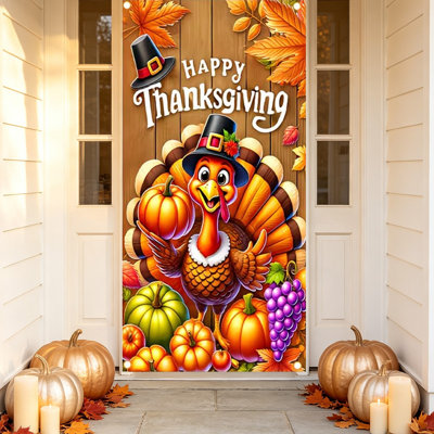 Décoration d'automne (1 pièce) - Rideau de porte décoratif pour l'Action de grâce - Bannière - Décoration de porte d'entrée - Tissu suspendu - Accessoires de décoration pour fêtes intérieures et extérieures - 89 x 180 cm