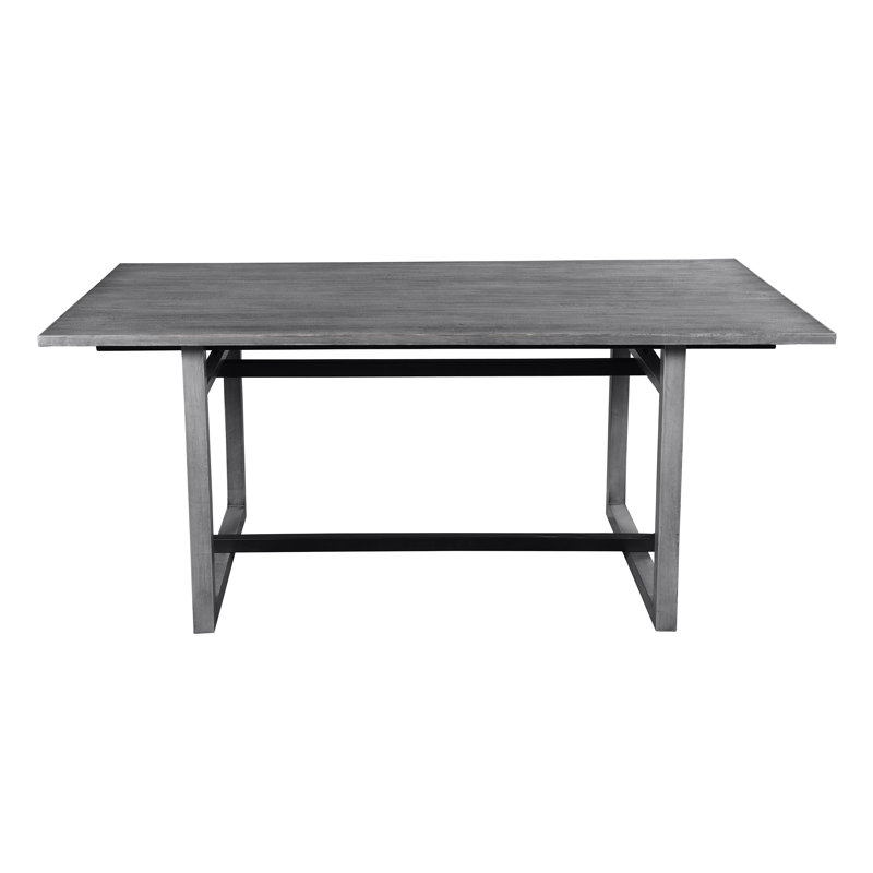 Table de salle à manger Illissa, plateau rectangulaire en bois de manguier de 72 pouces avec base en tréteaux de fer, 6 places, gris et noir