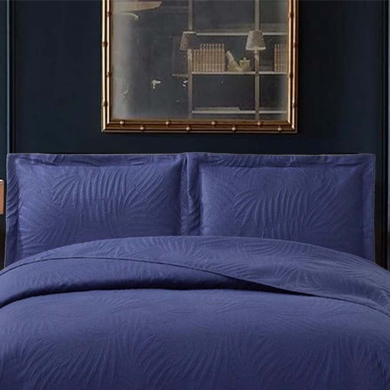 Polyester Floral Bedspread with Pillow Shams, Blue, Double Bedspread  + 2 Standard Pillow Shams