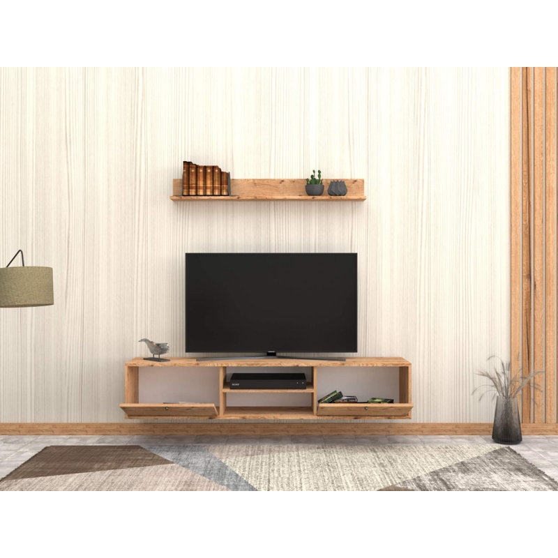 Modern Wall-Mounted TV Unit, Sapphire Oak, 70.9 x 13.8 x 13.8 inches | 100% Melamine Coated Particle Board, Thickness: 0.7 inches | Numerous Shelves for Storage | Elegant Design Perfect for Contemporary Living Rooms
