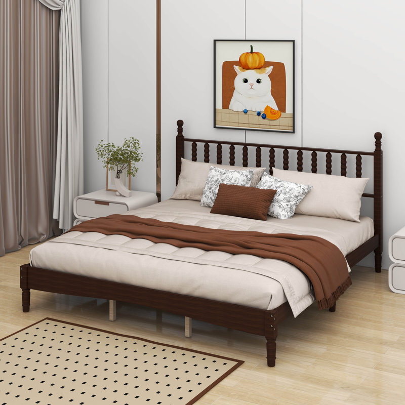 Lit plateforme très grand en bois avec tête de lit en forme de gourde, lit plateforme de style rétro avec support en lattes de bois