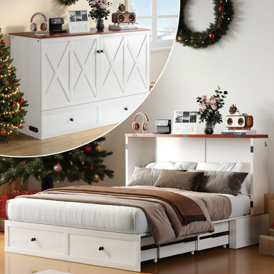 Queen Murphy Bed With Storage Cabinet - Space-saving Wall Bed System, Construction &  4.7" Mattress