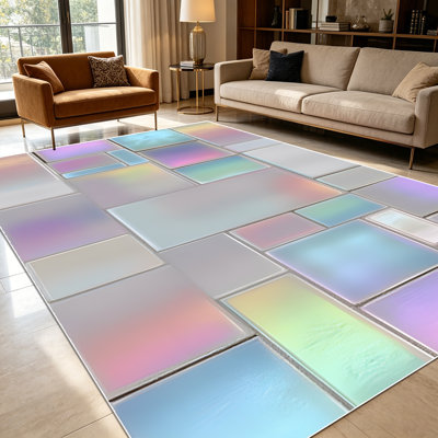 Tapis de sol en verre givré géométrique irisé 1pc pour le salon, doux et confortable, convient à toutes les saisons, facile à entretenir, lavable à la machine, convient à la salle à manger, la chambre à coucher, le vestibule, la cuisine, le patio, la décoration intérieure et extérieure.