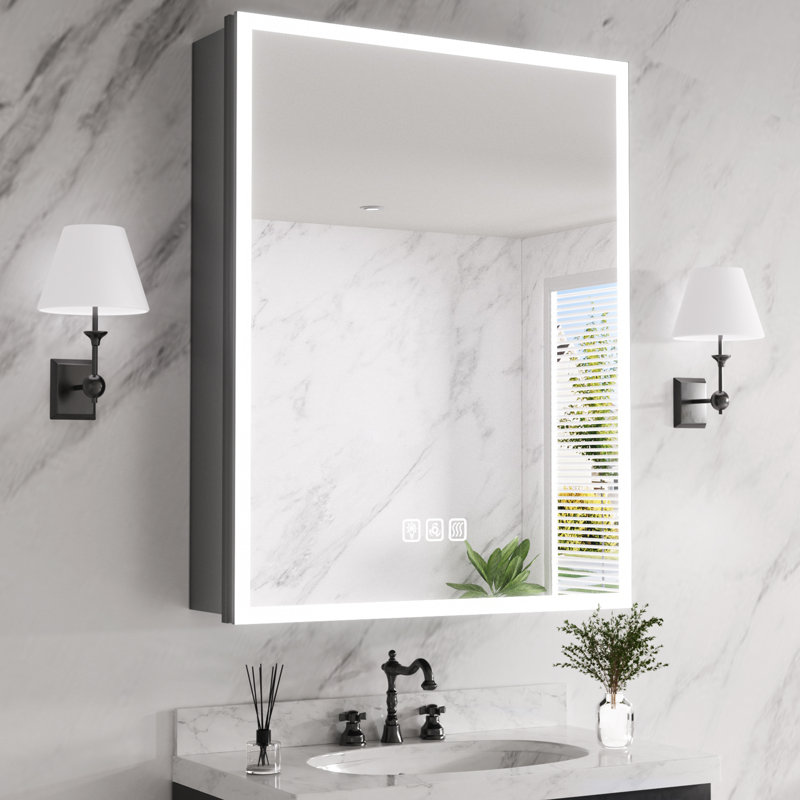 24 In. W X 30 In. H Rectangular Aluminum Medicine Cabinet With Mirror And Flowing Light, Dimmable, Anti-Fog, Left
