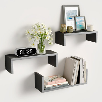 Wood Floating Wall Shelves Set of 3 Wall Mounted Storage Shelves for Bathroom Bedroom Living Room Kitchen Office Home Decor