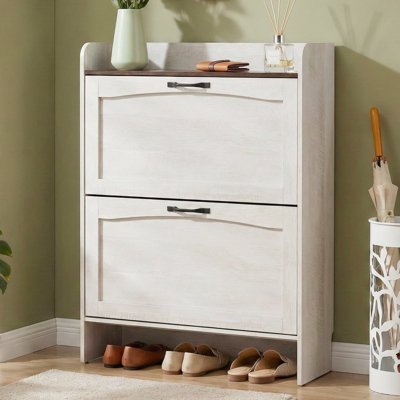 Shoe Storage Cabine With 2 Flip Drawers-Holds 16 Pairs For Entryway With Doors And Adjustable Shelves,Shoe Organizer