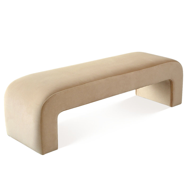 Floranda 60" Fully Velvet Upholstered Waterfall Entryway Bedroom Bench, Soft Tan