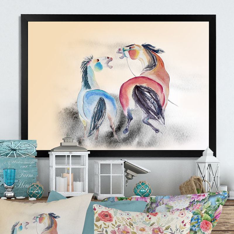 «Abstract Horses In Love», reproduction sur toile flottante, Cadre noir, H 30 po x l 40 po x P 1,5 po