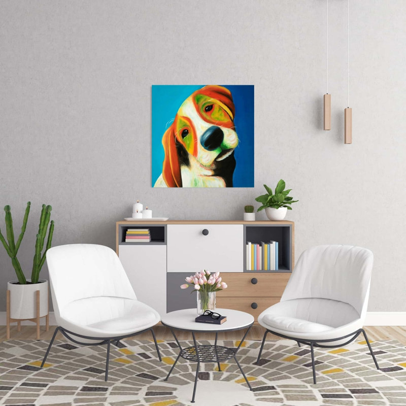 Chien beagle coloré sur toile bleue | Décoration de chambre animal