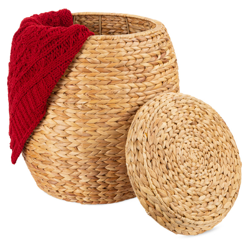 Rosecliff Heights Vintage Multipurpose Hyacinth Storage Organizer Tote Basket w/ Lid, Natural