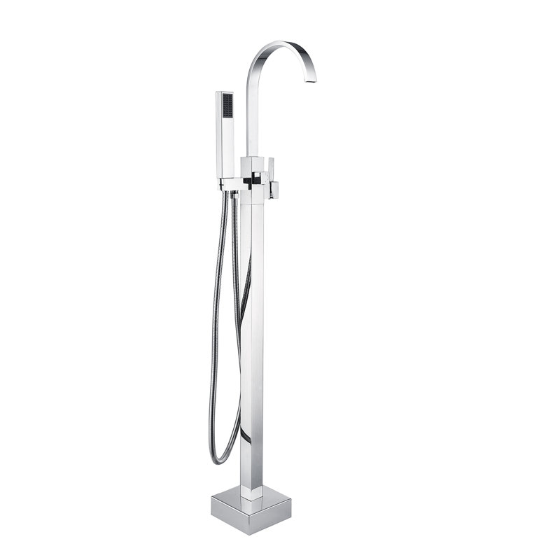 Topcraft Single Handle Floor Mounted Freestanding Tub Faucet with Handheld Shower, Chrome, Chrome