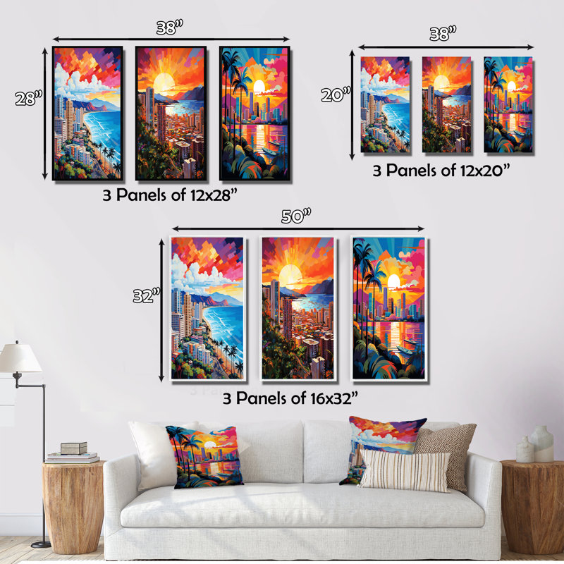«City Maui Popart II», 3 pièces, Cadre blanc, H 20 po x l 36 po