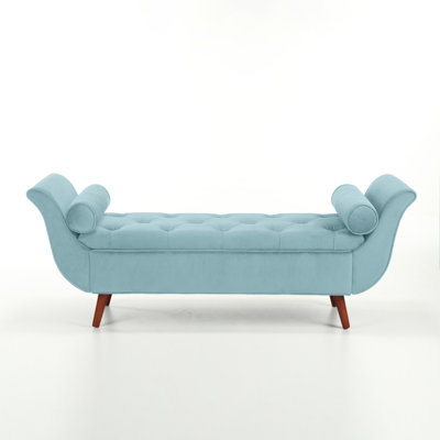 Banc long capitonné rétro de 65 pouces avec repose-pieds en velours avec design rétro classique, repose-pieds de style Mid-Century moderne pour le salon et le vestibule de la chambre à coucher