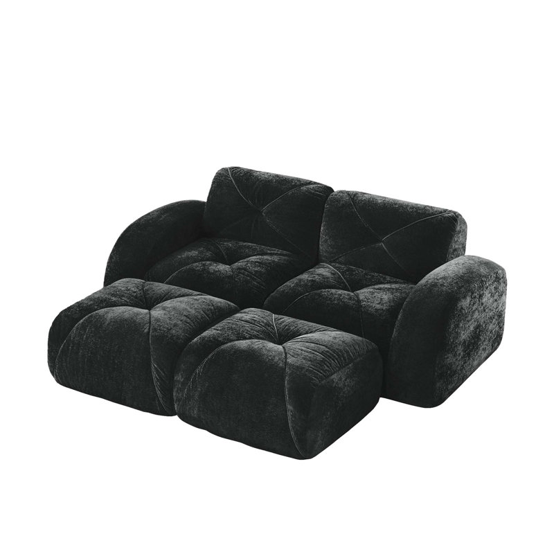 U-shaped Boneless Sofa,Soft Velvet Fabric,Tufted Design,32D High Density Sponge,No Assembly Required,Ergonomic Design Bottom, Anti-Slip Design,Movable Ottomans For Bedrooms
