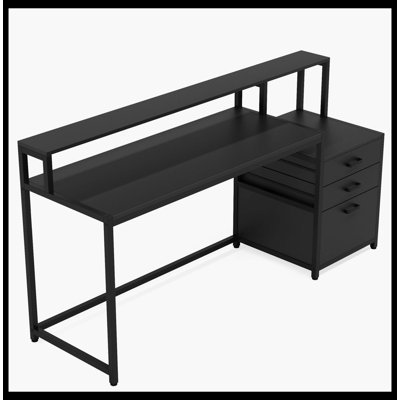 Bureau d'ordinateur 63 po, bureau ergonomique avec tiroirs et support pour écran 63 po