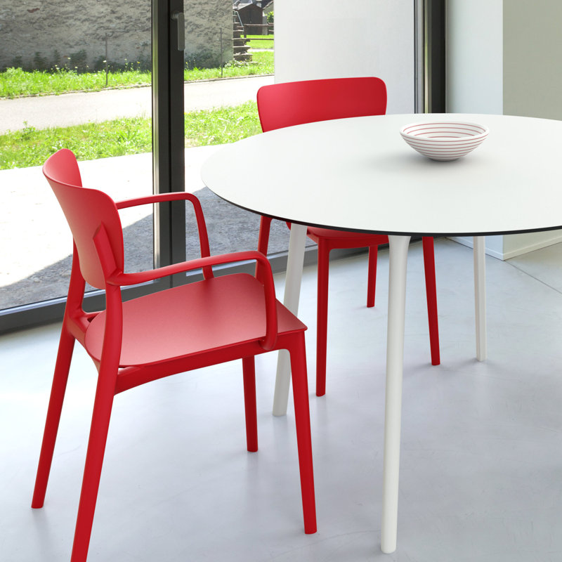 Farrah 4 - Person Patio Dining Set with Round Table, White/Red