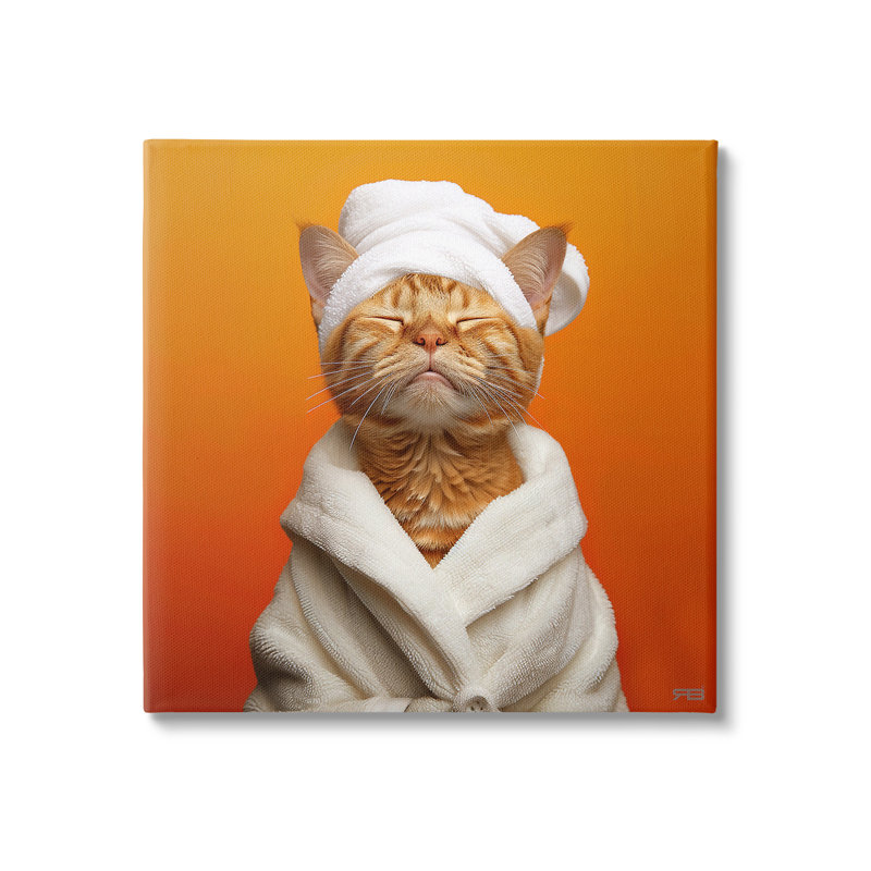 "Chat en peignoir" par RB sur toile, H 24 po x l 24 po