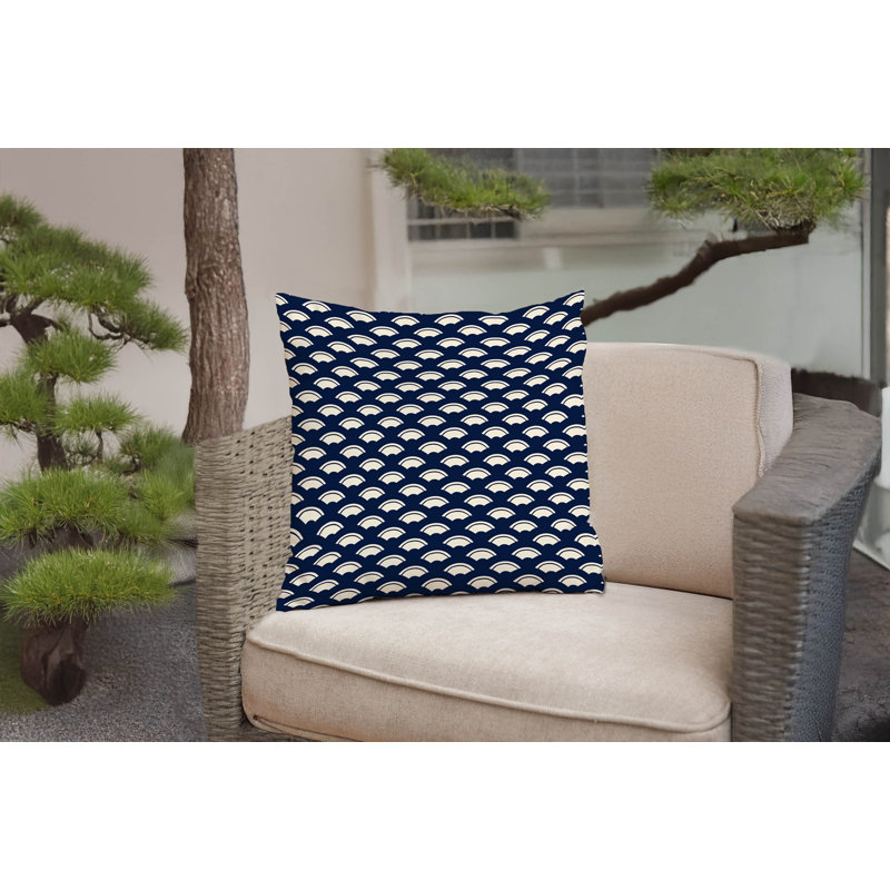 Coussin décoratif vague japonaise, Bleu marine foncé,       Carré 18 po