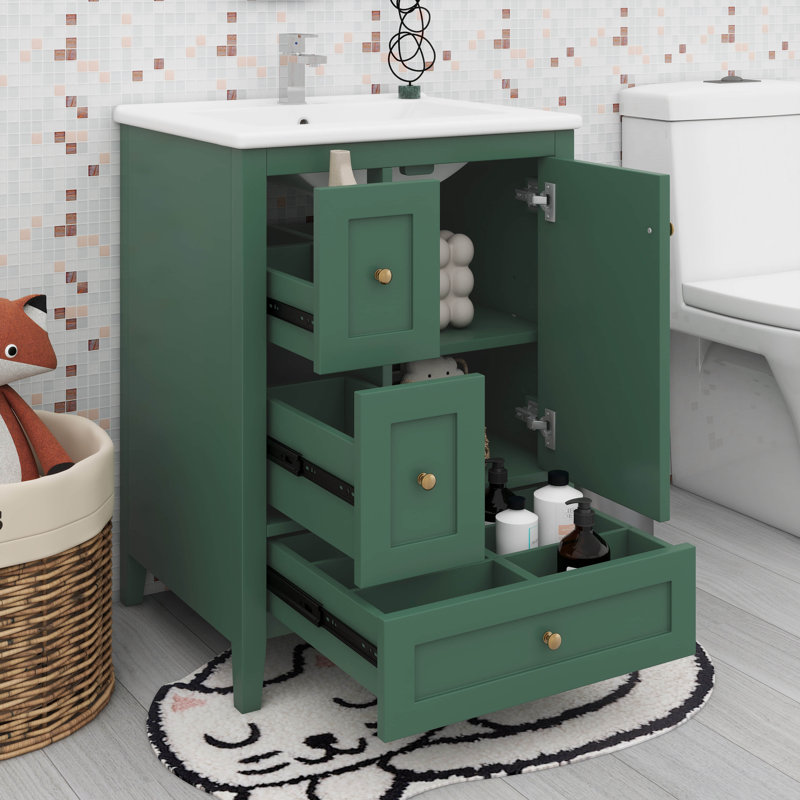 Meuble-lavabo de 24 po avec tablette réglable, Dark Green
