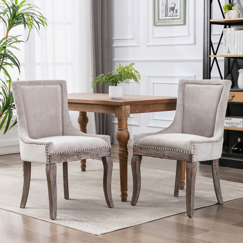Chaise d'appoint latérale, chaises en tissu épaissi avec pieds en bois massif aux tons neutres, Beige