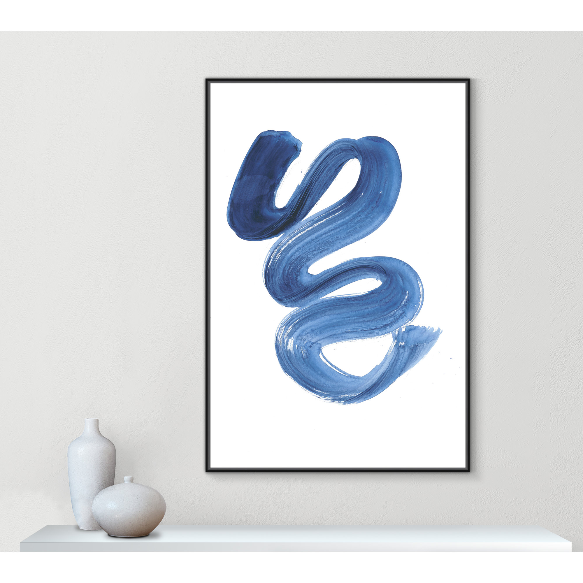 Slinky Indigo II by Filippo Ioco  - Painting Print, 61.5" H x 41.5" W x 2" D, Black Framed Canvas