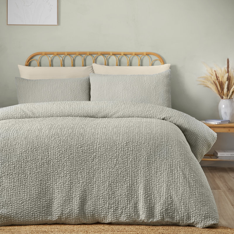 Crinkle Seersucker Duvet Cover Set, Single, Green