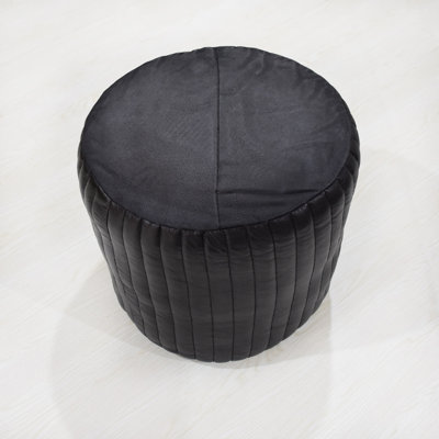 Solid Handmade Goat Leather Pouf (Recycled Cotton Fill) by Foundry Select
