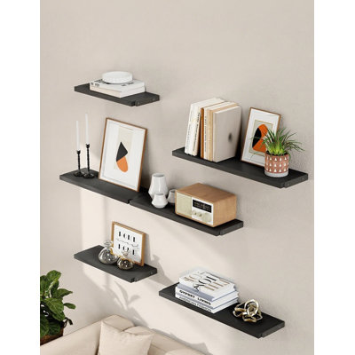 Ensemble de 6 tablettes flottantes en bois pour la décoration murale, rangement rustique pour salon, chambre à coucher, salle de bain et livres