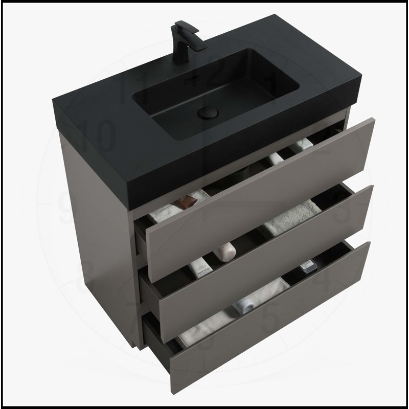 Meuble-lavabo de salle de bain avec lavabo, rangement et design moderne, Gris, 36"
