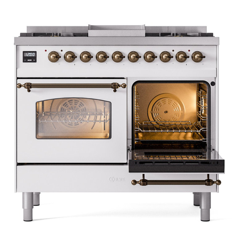 ILVE Nostalgie II 40 in Dual Fuel Range, Natural Gas, White/Bronze