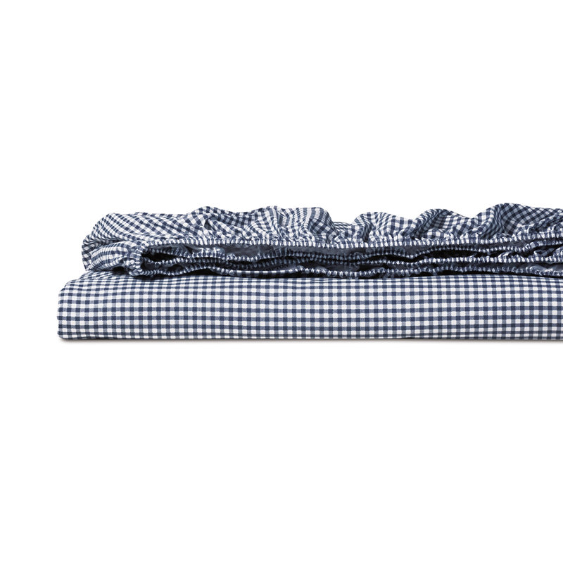Malaya 100% Cotton Percale Gingham Fitted Sheet, Navy, Twin Fitted Sheet
