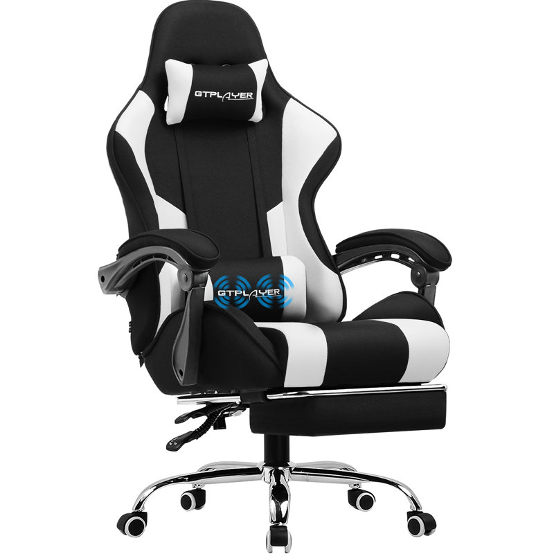 GTPLAYER Adjustable Reclining Ergonomic Swiveling PC & Racing Game Chair with Footrest, Gray